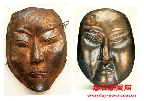 沉睡千年契丹人鎏金面具重现于世，拨 开了